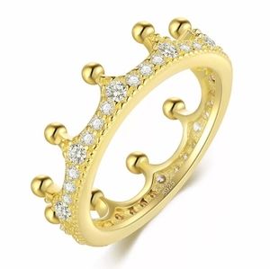 Crown Tiara Royal 925 Sterling Silver Yellow Gold Cubic Zirconia Pave Stacking